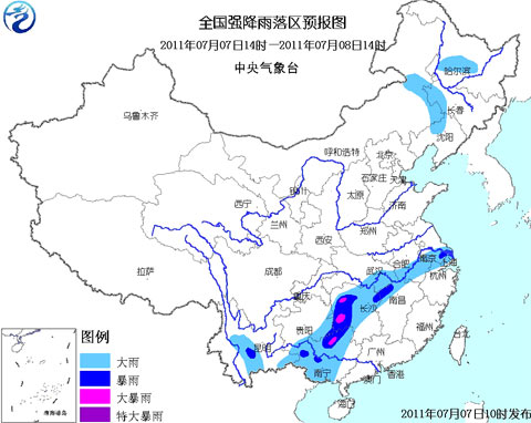 全国强降雨落区预报图